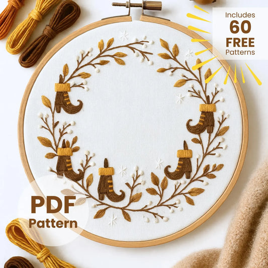Witch Boots Embroidery Pattern: Autumn Halloween Design (PDF Downloadable