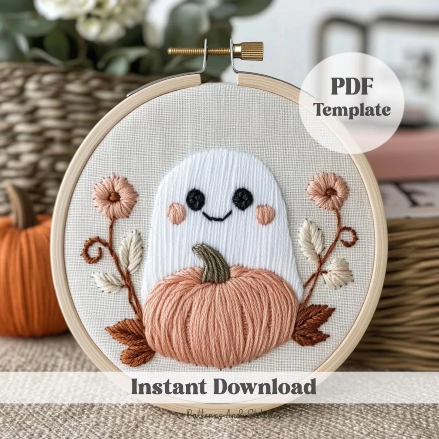 Cute ghost Embroidery pattern, PDF pattern, hand embroidery, exclusive design, instant download, DIY crafts, textile art, Embroidery Design
