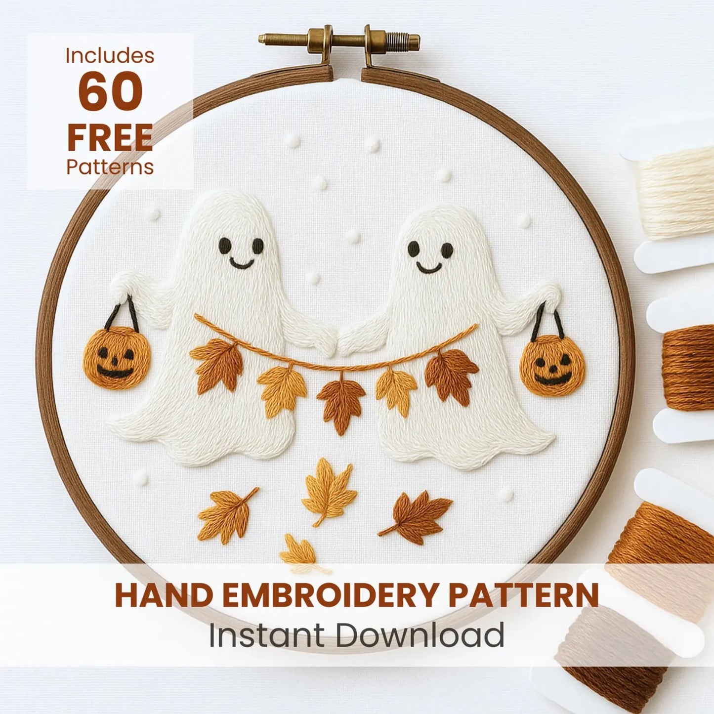 Cute Halloween Ghost Embroidery: Cozy Autumn Ghost pattern, Halloween embroidery design, Instant Download
