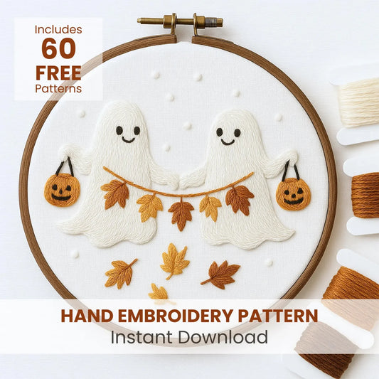 Cute Halloween Ghost Embroidery: Cozy Autumn Ghost pattern, Halloween embroidery design, Instant Download