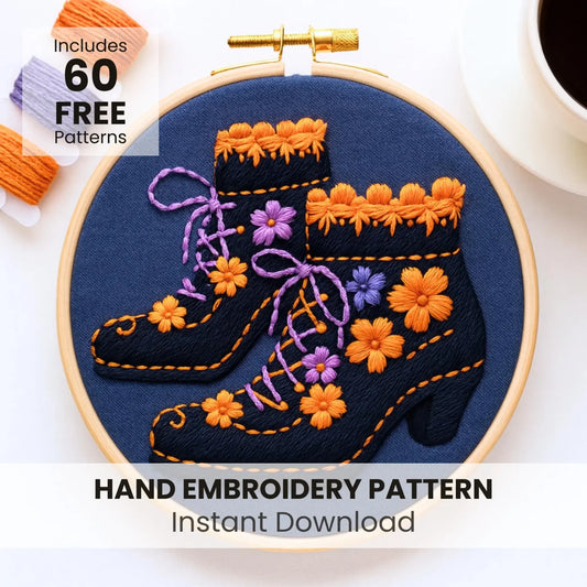 Enchanting Witch Shoes Embroidery Pattern (PDF Download) | Halloween Hand Embroidery Template | Beginner-Friendly Autumn Decor