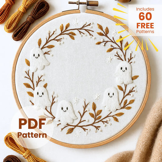 Ghost Frame Hand Embroidery Pattern: Witchy Halloween Design , easy craft (PDF Pattern)