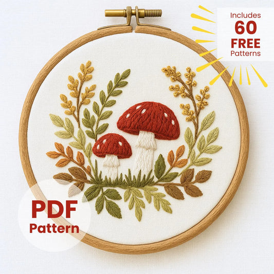 Mushroom Embroidery Pattern: Whimsical Fall Forest Design (PDF Download)