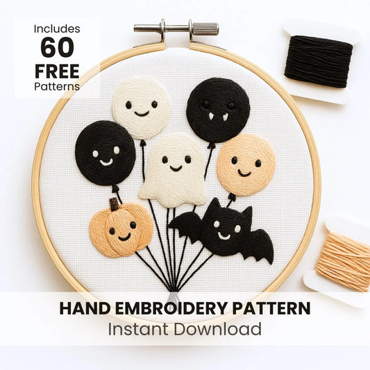 🎃 Spooky Balloons Embroidery Template (PDF Pattern) | Beginner-Friendly Hand Embroidery Sampler | Instant Digital Download