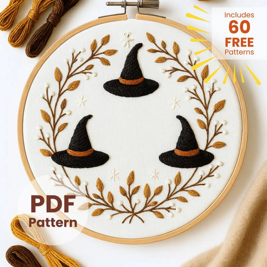Witch Hat Embroidery Pattern: Autumn Halloween Decor (DIY PDF)