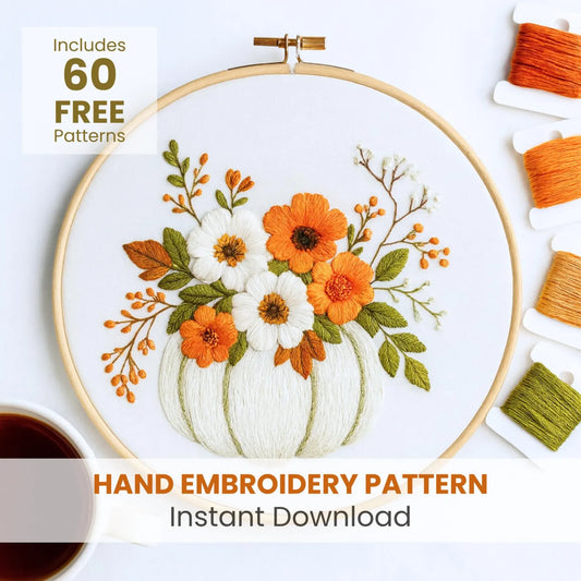 Cozy White Pumpkin Embroidery Pattern | Fall Hand Embroidery PDF Template for Beginners