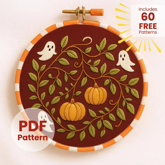 Ghost and Pumpkin Embroidery Pattern: Spooky Halloween Decor (PDF Download