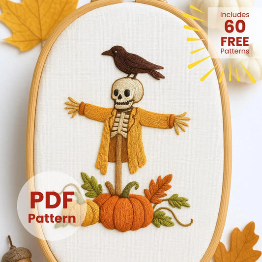 Fall Scarecrow Embroidery Pattern: Beginner Friendly Farmhouse Decor (PDF Downloadable Printable, 6 Sizes Included)