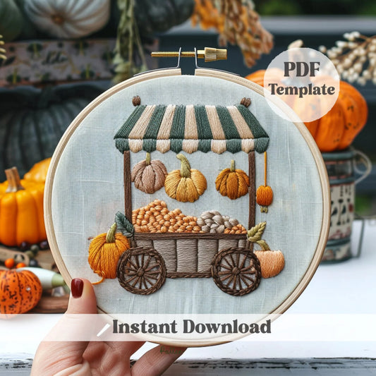 Autumn pumpkin cart, Pumpkin Hand Embroidery, Cozy Crafts, Adult Crafts For Fall, pumpkin craft, PDF Embroidery Pattern, Halloween Pattern