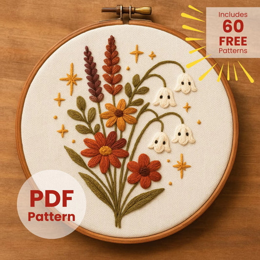 Spooky Flowers Hand Embroidery Pattern: Rustic Needlework Design (PDF Pattern)