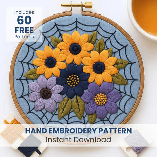 Witchy Spiderweb Embroidery Pattern PDF – Spooky Floral Hand Embroidery Template for Halloween, Beginner-Friendly Digital Download