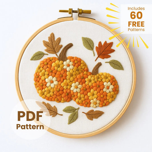 Floral Pumpkin Embroidery Pattern: Fall Flowers Motif (PDF Digital Download)
