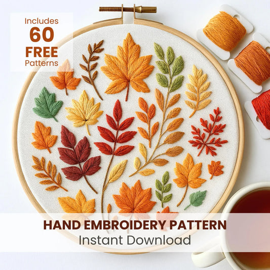 Fall Leaves Embroidery Pattern, Autumn Embroidery Design, Fall Embroidery Design, Nature Embroidery Pattern, Leaf Fall Craft, fall aesthetic