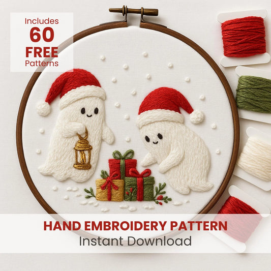 Cozy ghost Hand Embroidery PDF Pattern Holiday Stitch Design Festive Winter Decoration Digital Embroidery Pattern Cozy Handmade
