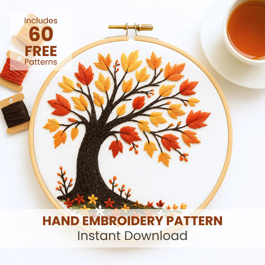 Autumn Tree Hand Embroidery Designs, Easy download and print Digital Download,embroidery lovers, Print At Home, DIY Gift, creative stitching