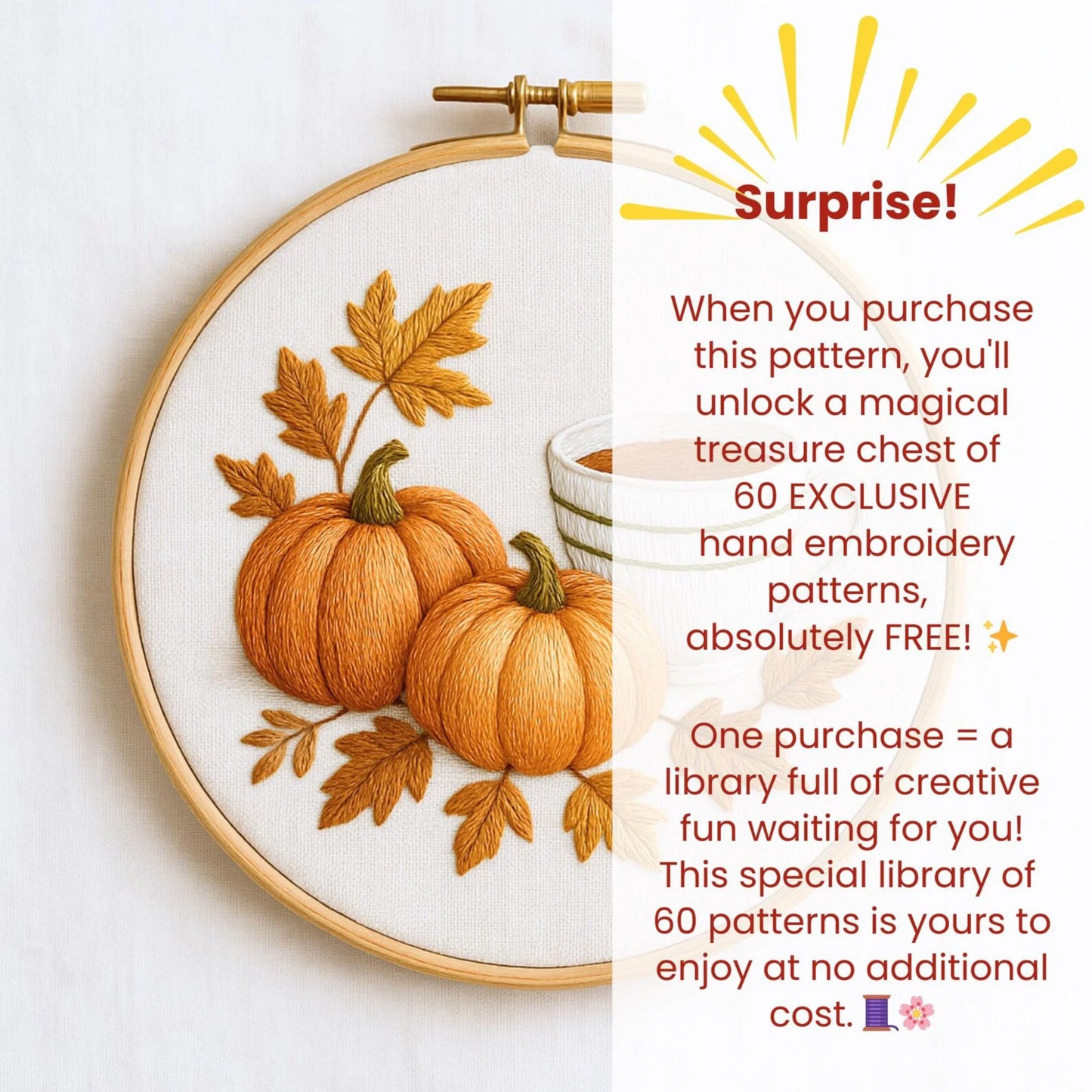 Pumpkin Tea Hand Embroidery Pattern: Cozy Fall Craft (PDF Pattern)