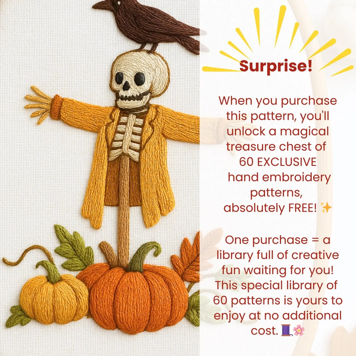 Fall Scarecrow Embroidery Pattern: Beginner Friendly Farmhouse Decor (PDF Downloadable Printable, 6 Sizes Included)