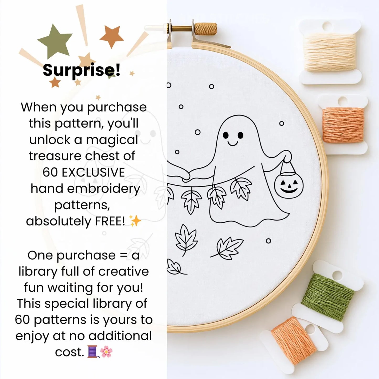 Cute Halloween Ghost Embroidery: Cozy Autumn Ghost pattern, Halloween embroidery design, Instant Download
