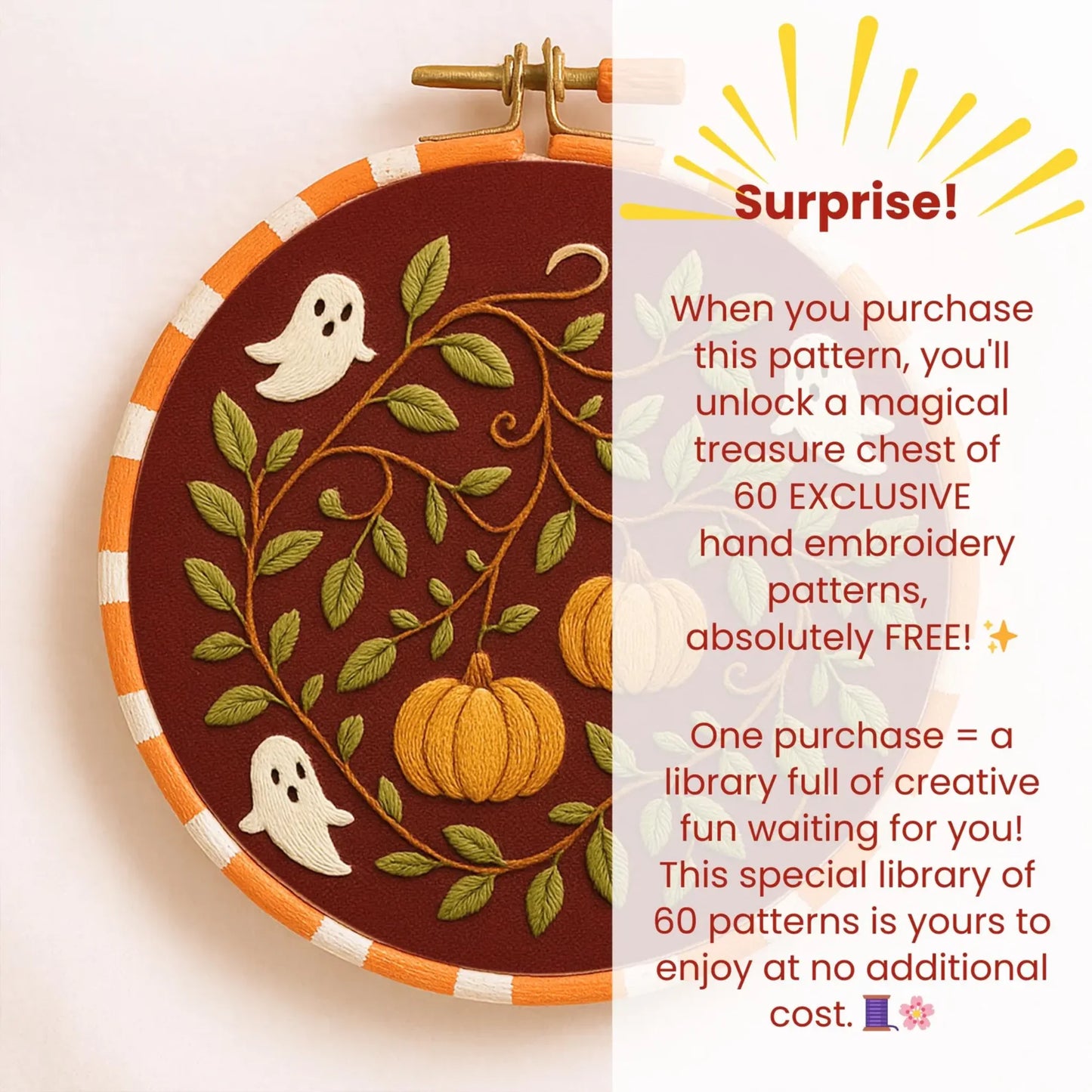 Ghost and Pumpkin Embroidery Pattern: Spooky Halloween Decor (PDF Download