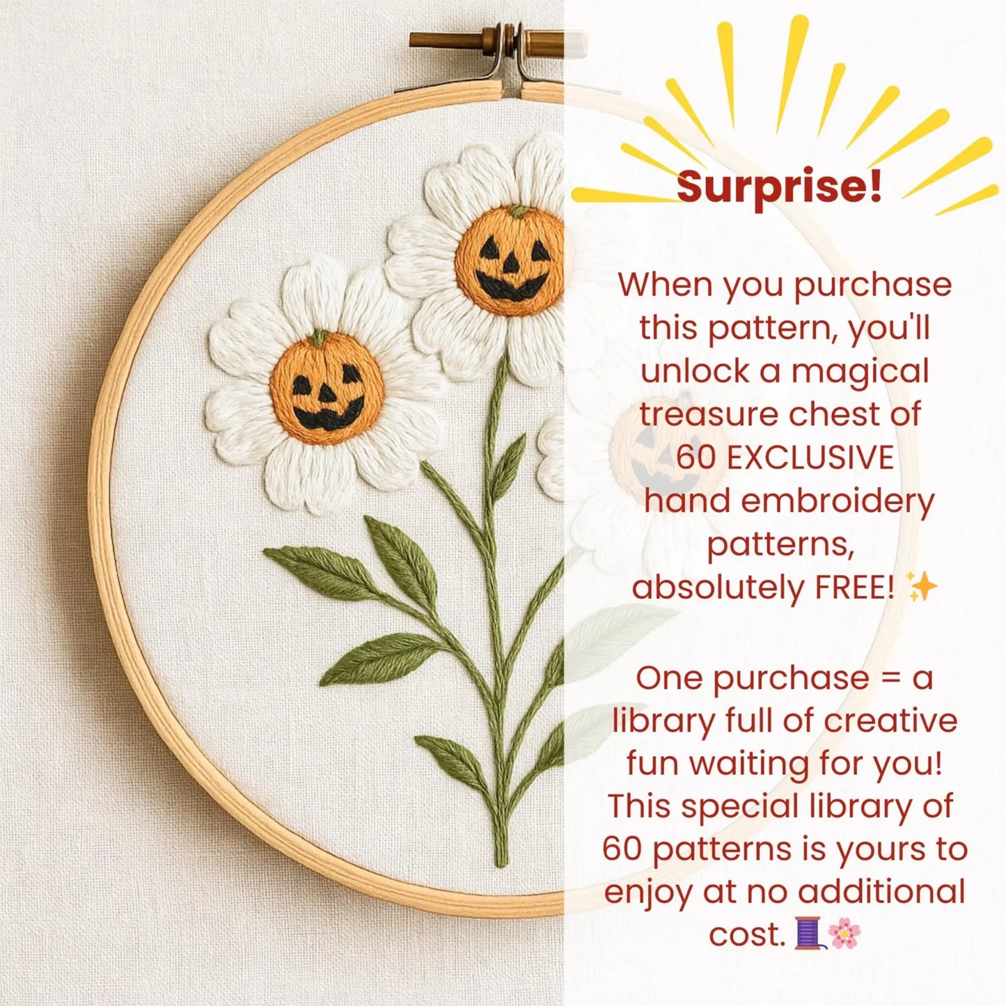 Jack O' Lantern Daisies Embroidery Pattern: Playful Halloween Needlework (PDF Pattern)