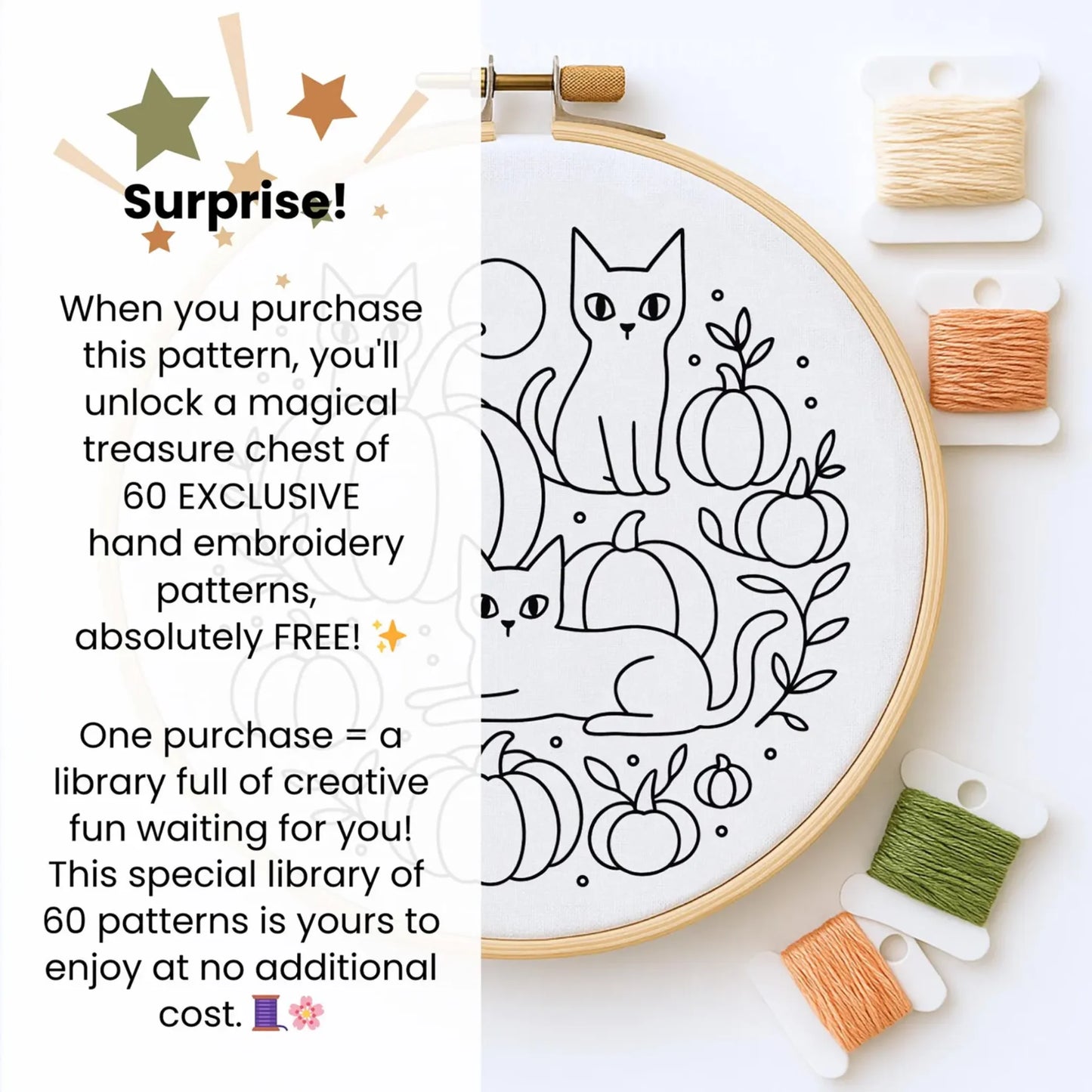 Cat Halloween Embroidery Pattern: Spooky Pumpkins Decor (PDF Pattern)