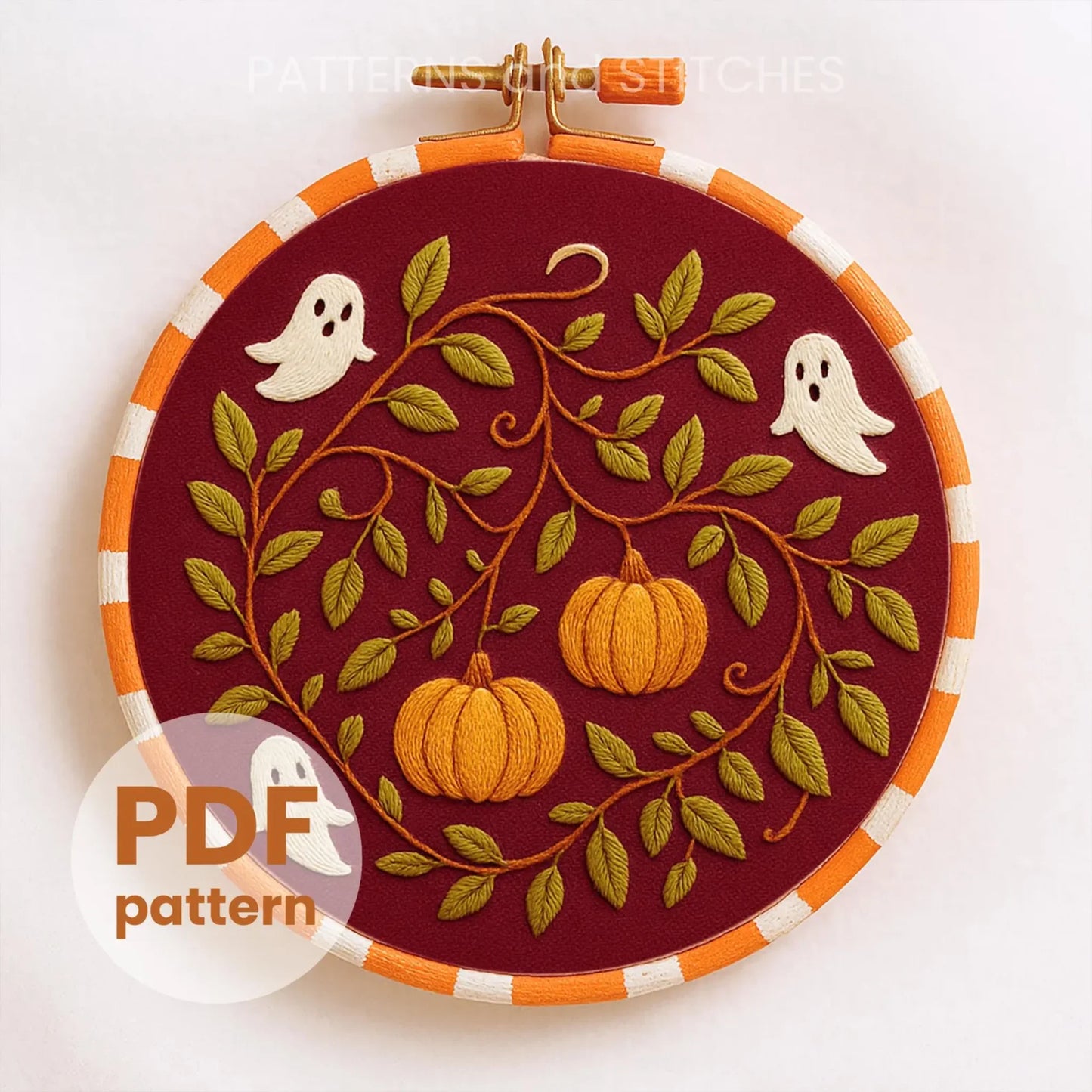 Ghost and Pumpkin Embroidery Pattern: Spooky Halloween Decor (PDF Download