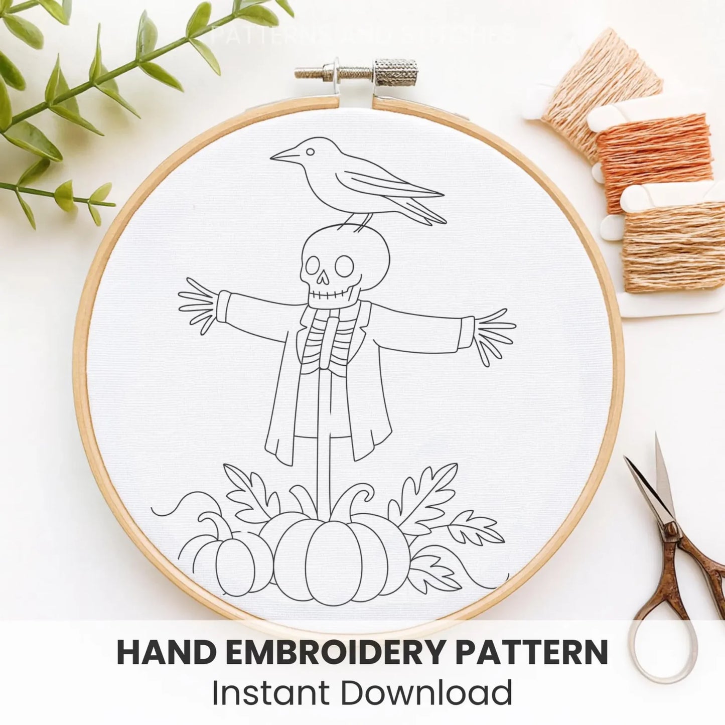Fall Scarecrow Embroidery Pattern: Beginner Friendly Farmhouse Decor (PDF Downloadable Printable, 6 Sizes Included)