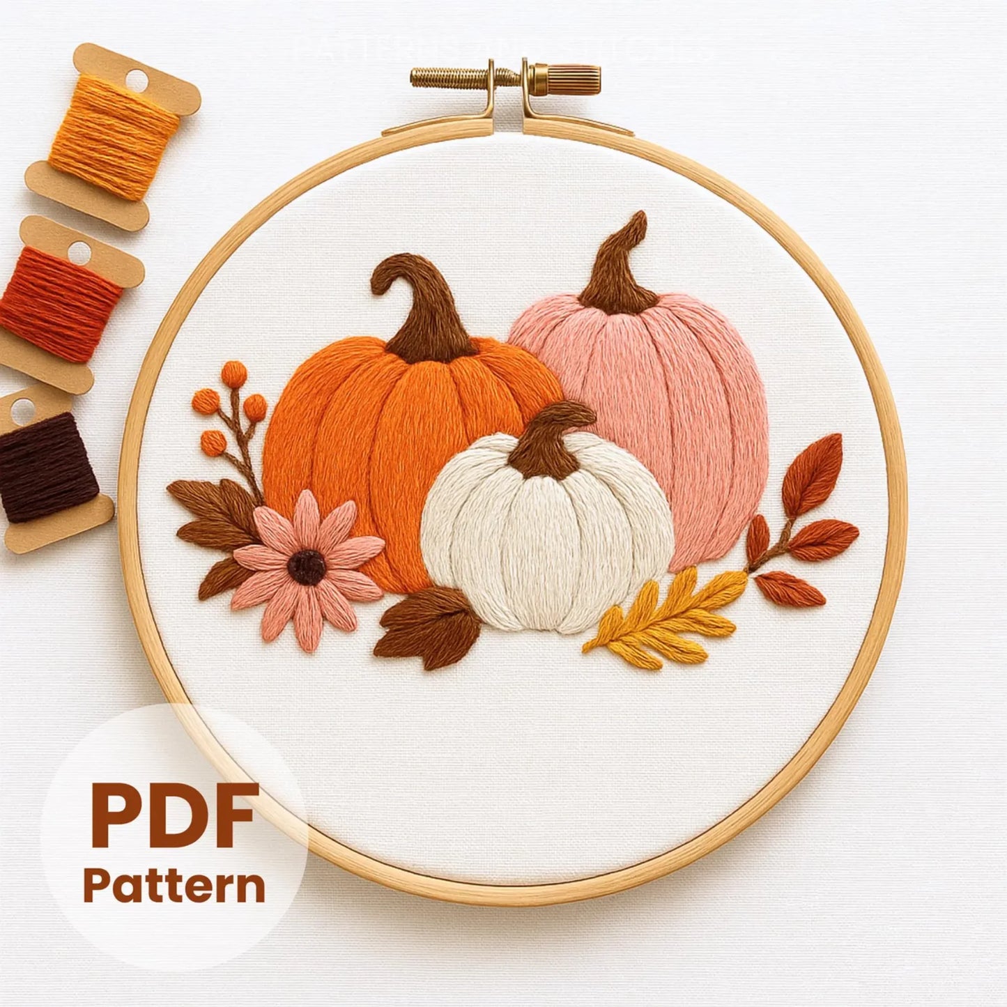 Floral Pumpkins Embroidery Pattern: Harvest Needlepoint Design (PDF Template), Thanksgiving day
