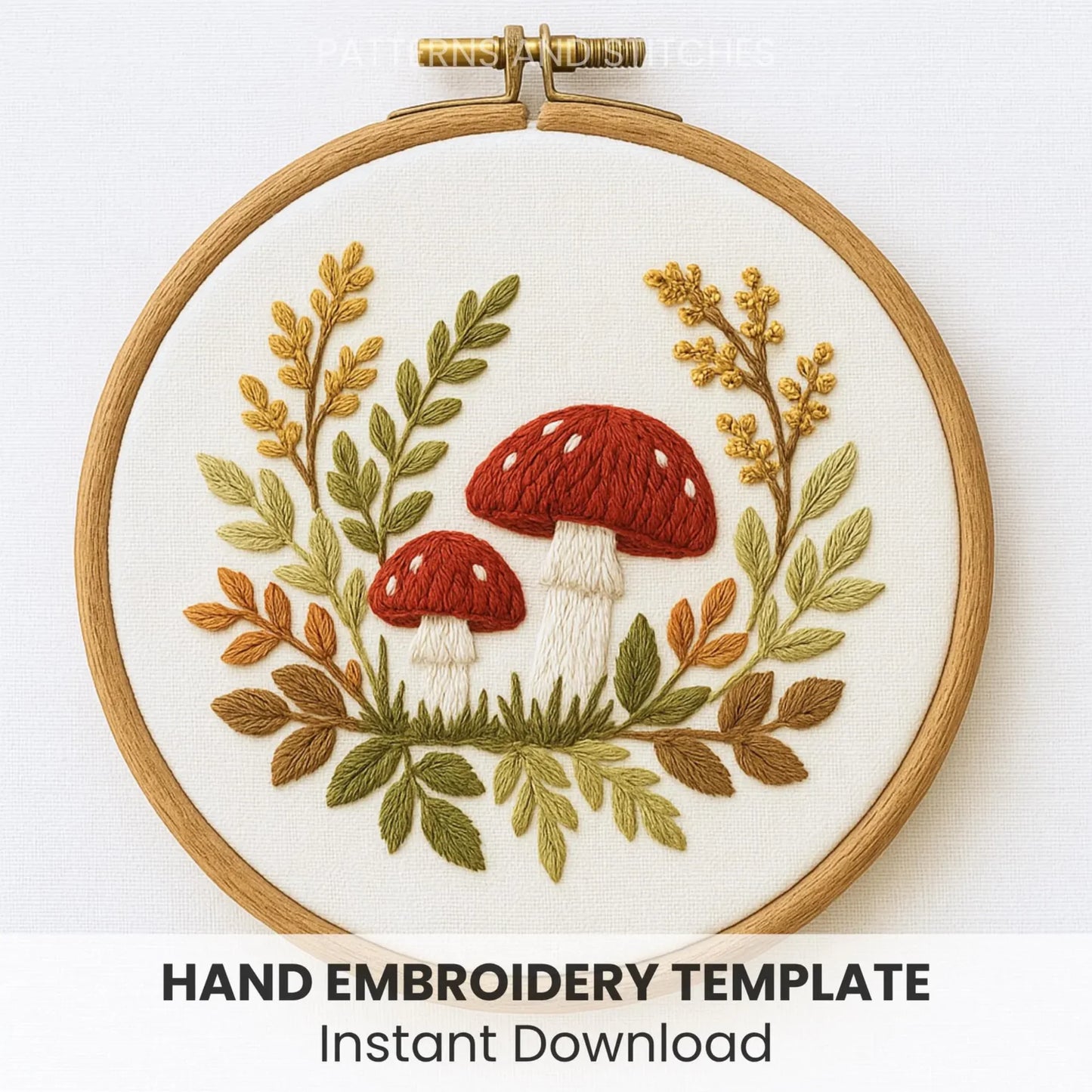 Mushroom Embroidery Pattern: Whimsical Fall Forest Design (PDF Download)