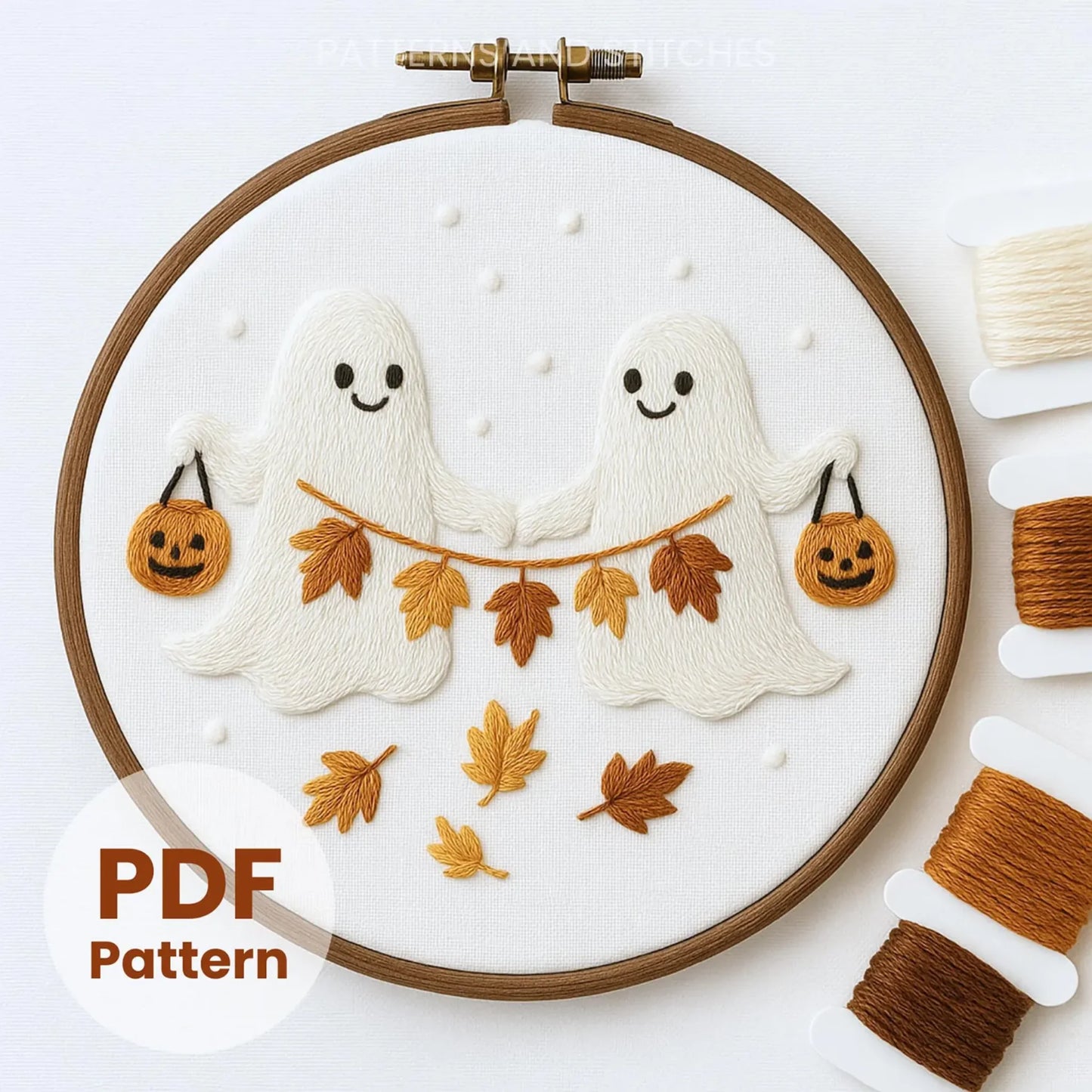 Cute Halloween Ghost Embroidery: Cozy Autumn Ghost pattern, Halloween embroidery design, Instant Download