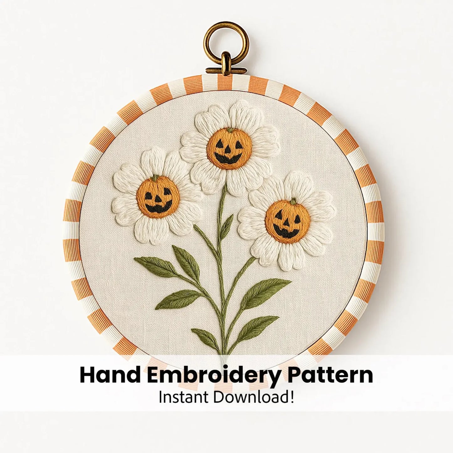 Jack O' Lantern Daisies Embroidery Pattern: Playful Halloween Needlework (PDF Pattern)