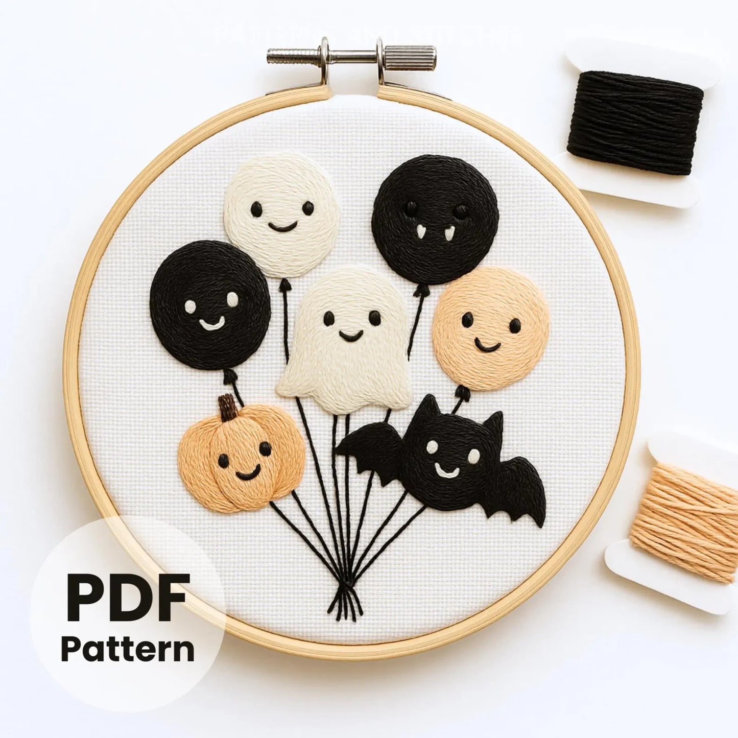 π Spooky Balloons Embroidery Template (PDF Pattern) | Beginner-Friendly Hand Embroidery Sampler | Instant Digital Download