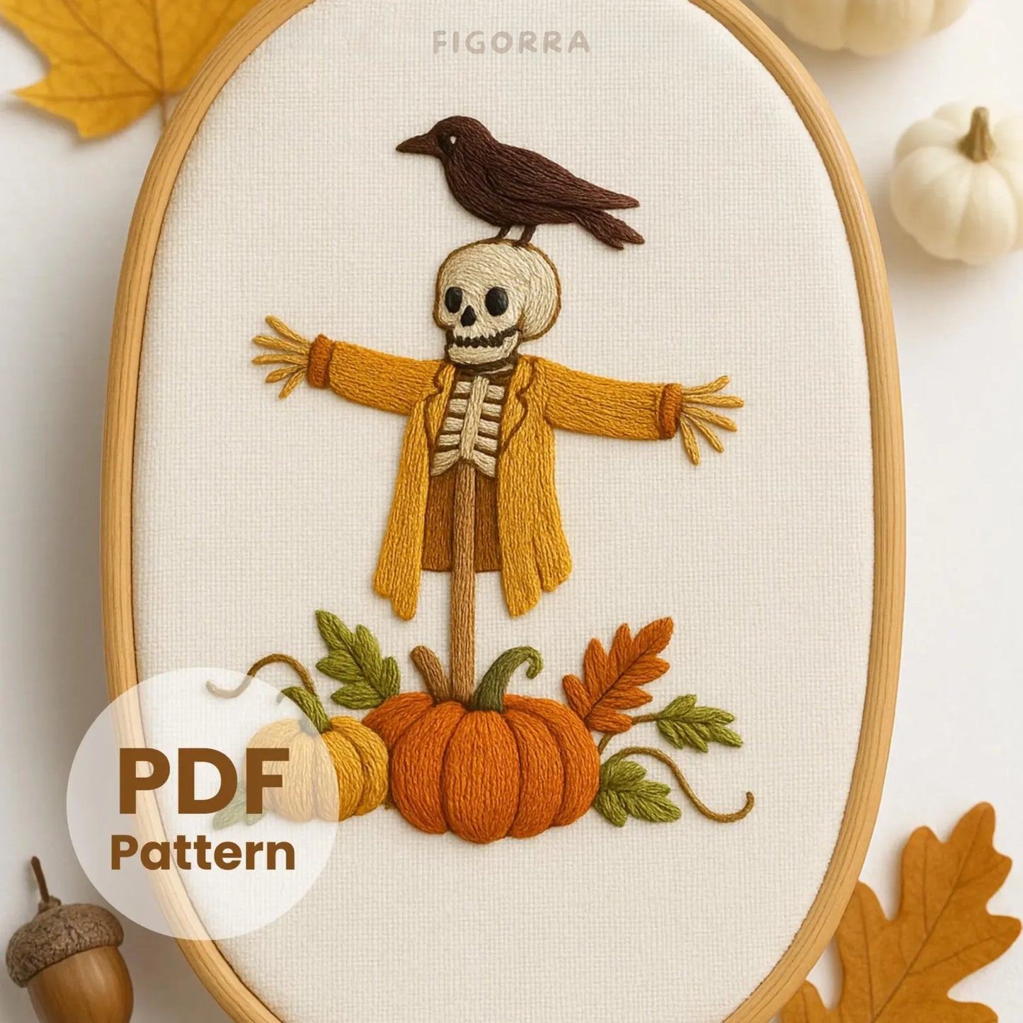 Fall Scarecrow Embroidery Pattern: Beginner Friendly Farmhouse Decor (PDF Downloadable Printable, 6 Sizes Included)
