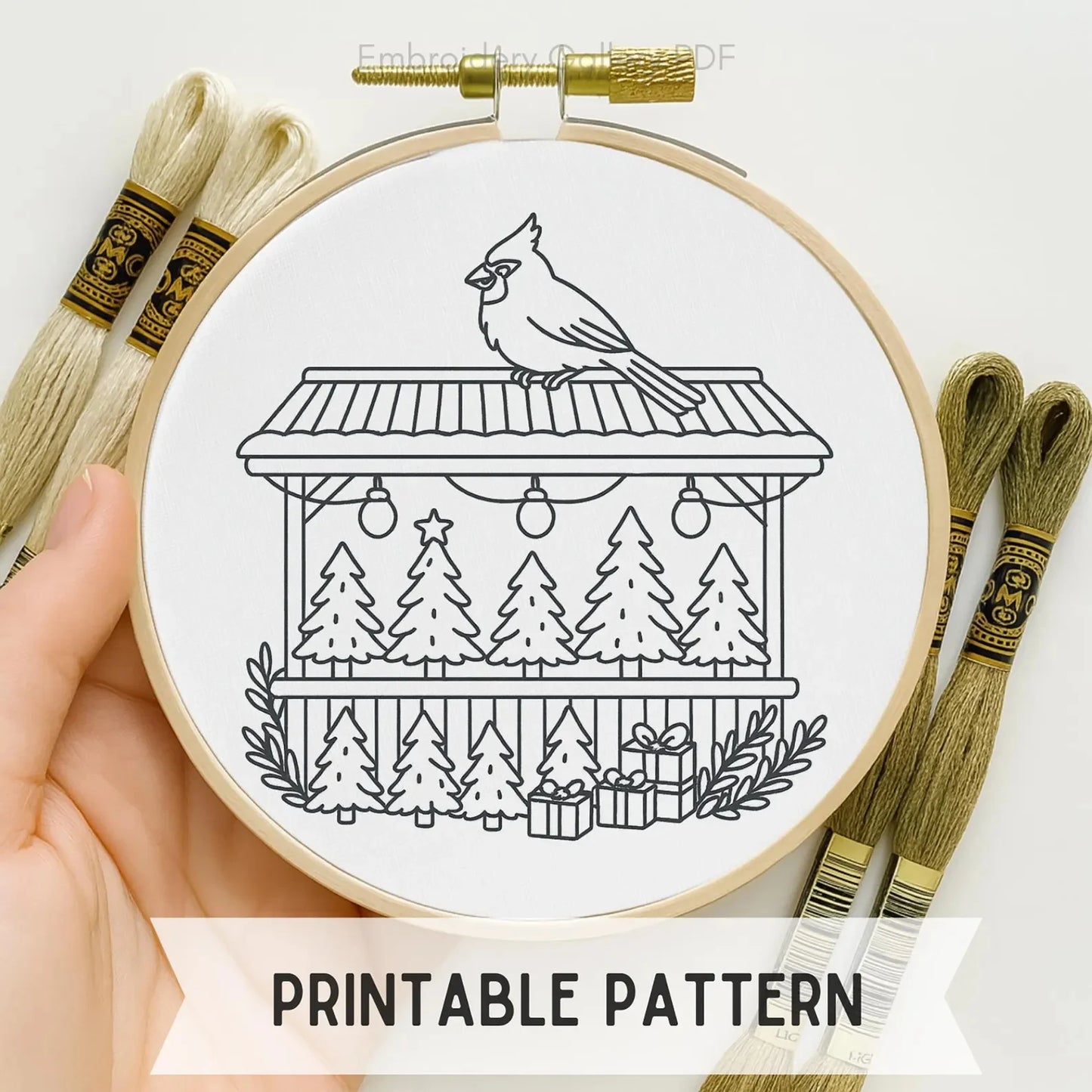 Christmas Rainbow Embroidery Pattern: DIY Decor (PDF Pattern, 6 Sizes)