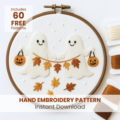 Cute Halloween Ghost Embroidery: Cozy Autumn Ghost pattern, Halloween embroidery design, Instant Download