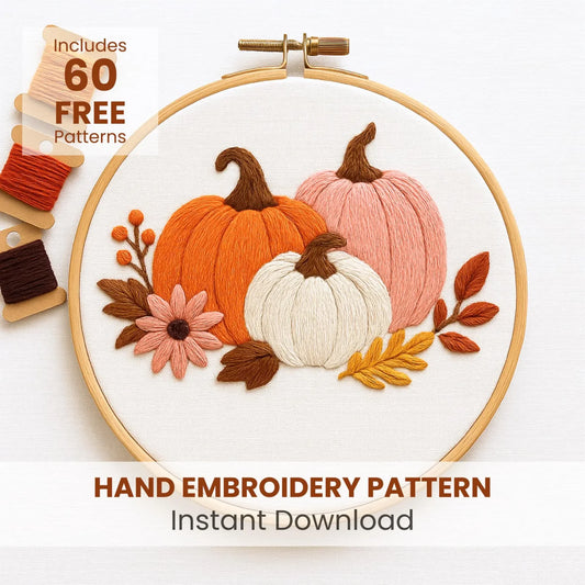 Floral Pumpkins Embroidery Pattern: Harvest Needlepoint Design (PDF Template), Thanksgiving day