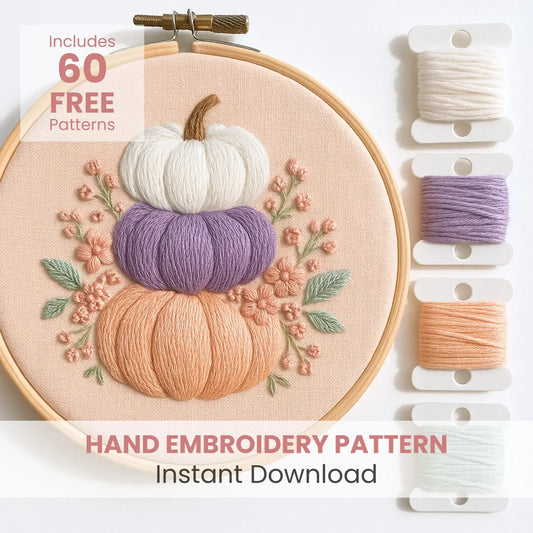 Pastel Pumpkins Hand Embroidery Pattern: Beginner Autumn Crafts (PDF Pattern), Instant Download