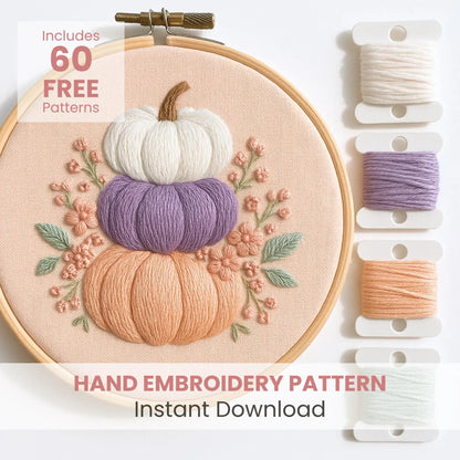 Pastel Pumpkins Hand Embroidery Pattern: Beginner Autumn Crafts (PDF Pattern), Instant Download