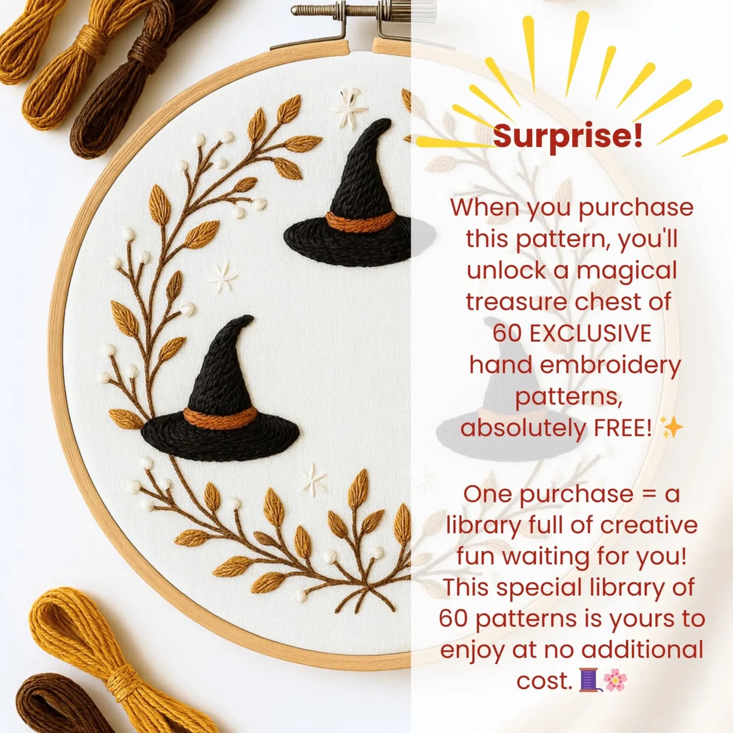 Witch Hat Embroidery Pattern: Autumn Halloween Decor (DIY PDF)