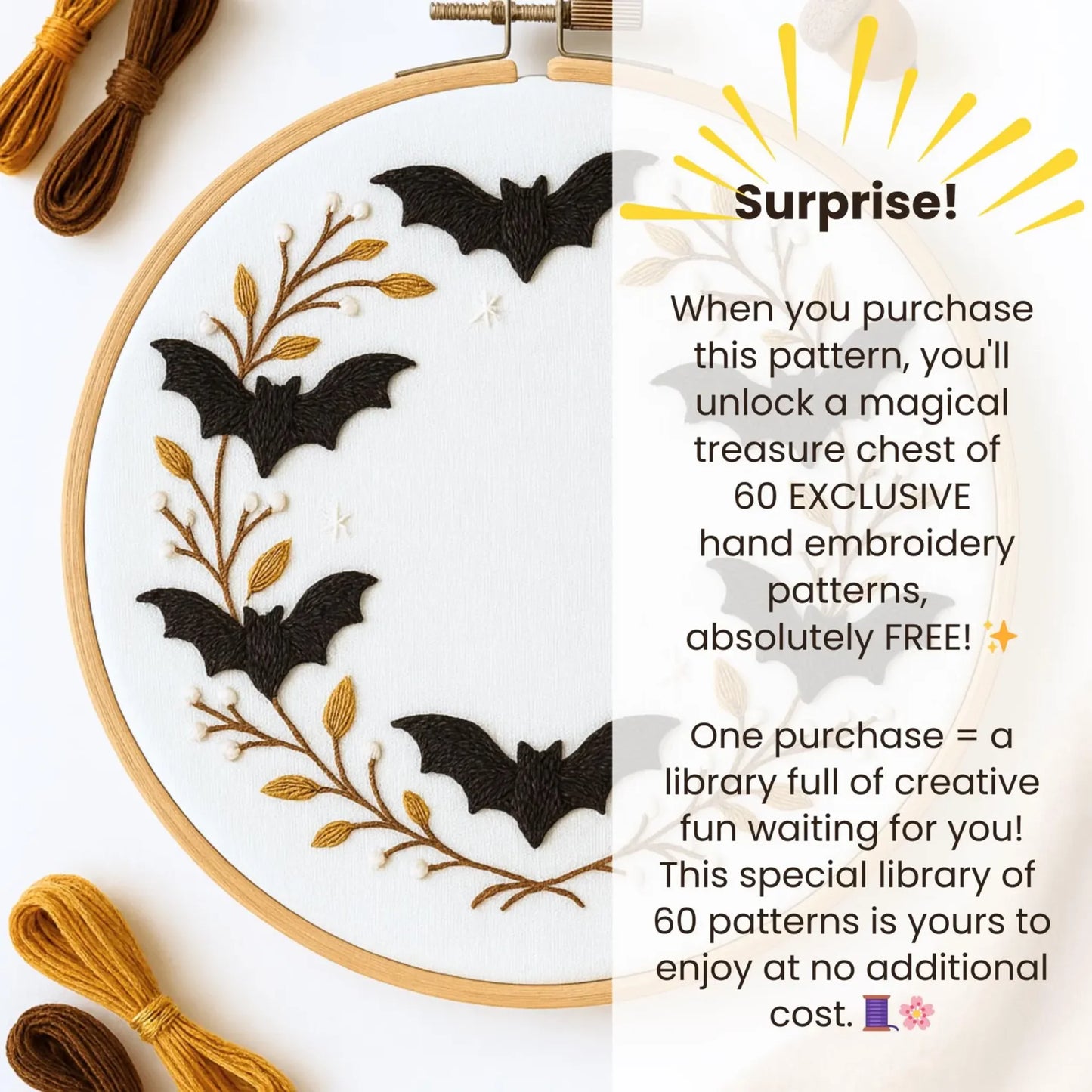 Bats Wreath Hand Embroidery Pattern: Halloween Witchy Design (PDF Pattern)
