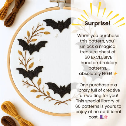 Bats Wreath Hand Embroidery Pattern: Halloween Witchy Design (PDF Pattern)