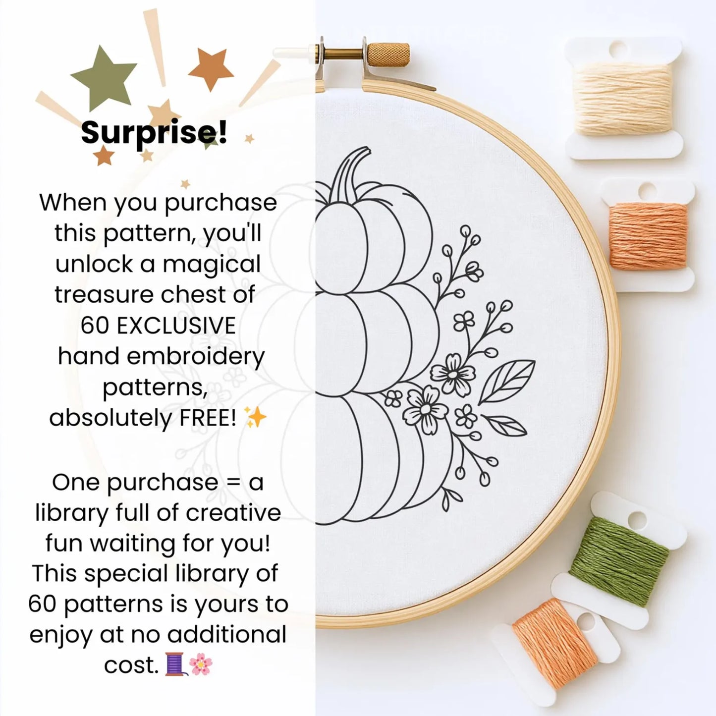 Pastel Pumpkins Hand Embroidery Pattern: Beginner Autumn Crafts (PDF Pattern), Instant Download
