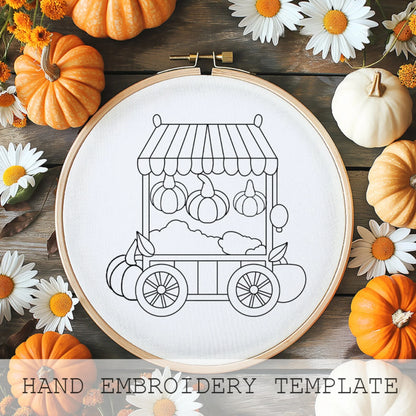 Autumn pumpkin cart, Pumpkin Hand Embroidery, Cozy Crafts, Adult Crafts For Fall, pumpkin craft, PDF Embroidery Pattern, Halloween Pattern