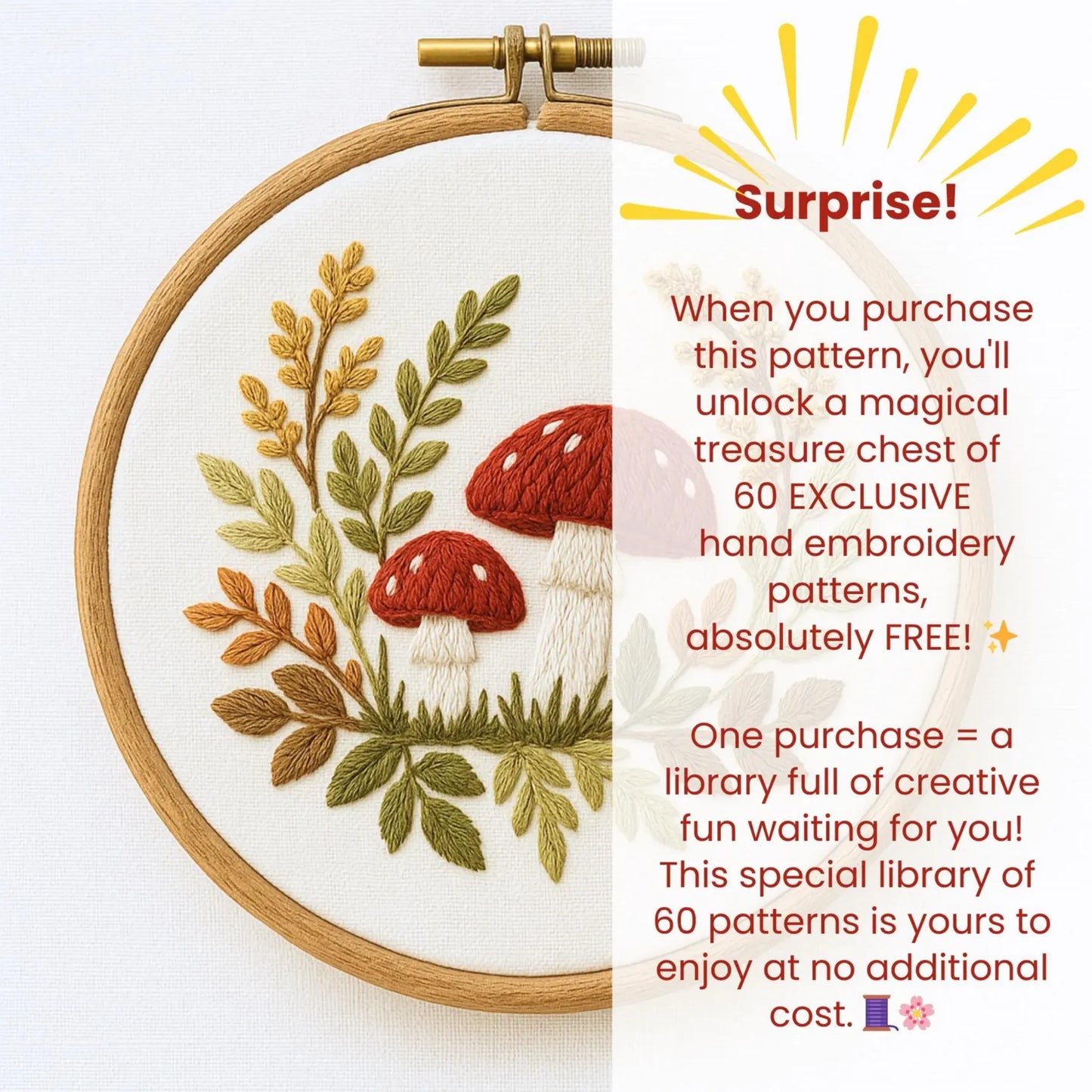 Mushroom Embroidery Pattern: Whimsical Fall Forest Design (PDF Download)