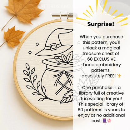 Witch cauldron Embroidery, Hand Embroidery, Embroidery Art, halloween decor, fall decor, Floral Cauldron, Autumn crafts, Halloween Pattern