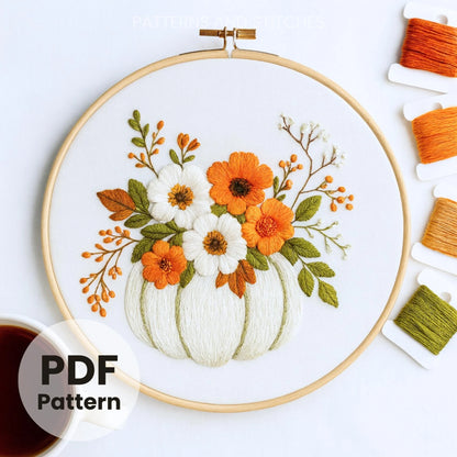 White Pumpkin Hand Embroidery, Cozy Crafts, Adult Crafts For Fall, pumpkin craft, PDF Embroidery Pattern, Halloween Pattern For Embroidery
