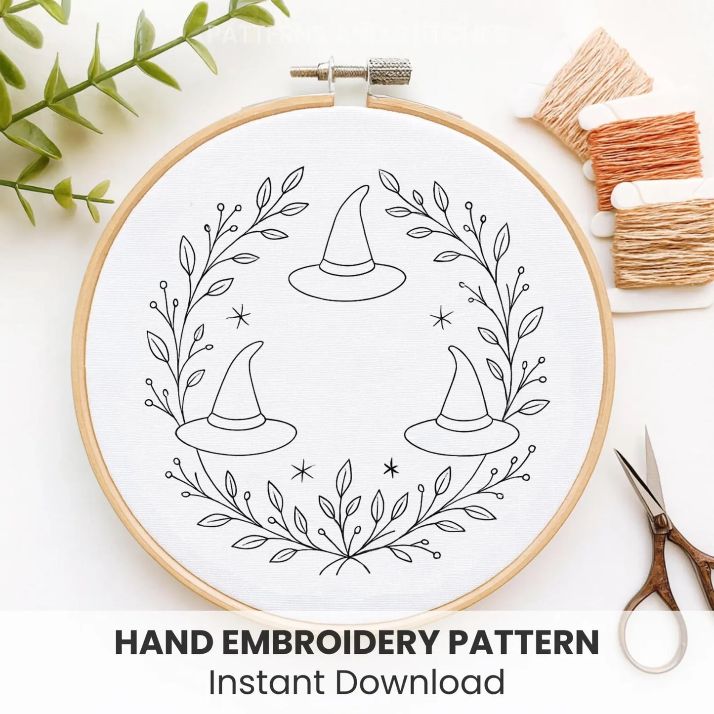 Witch Hat Embroidery Pattern: Autumn Halloween Decor (DIY PDF)