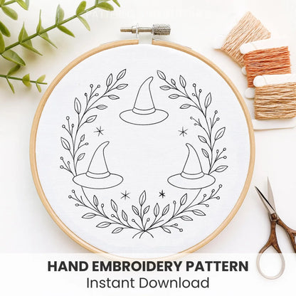 Witch Hat Embroidery Pattern: Autumn Halloween Decor (DIY PDF)