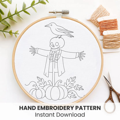 Fall Scarecrow Embroidery Pattern: Beginner Friendly Farmhouse Decor (PDF Downloadable Printable, 6 Sizes Included)