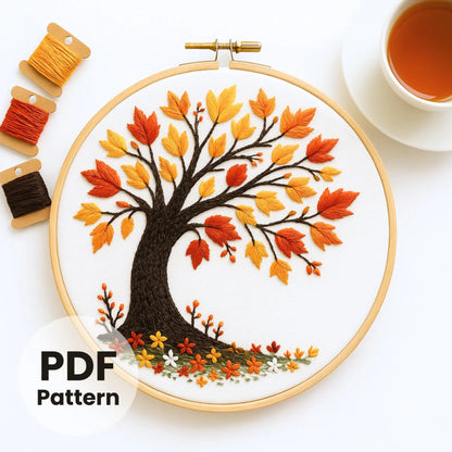 Autumn Tree Hand Embroidery Designs, Easy download and print Digital Download,embroidery lovers, Print At Home, DIY Gift, creative stitching